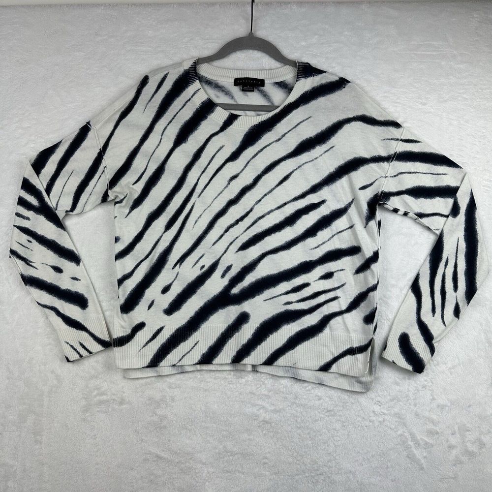 Sanctuary Womens S Long Sleeve Top Sweater Zebra Tie Dye Navy Srtipe